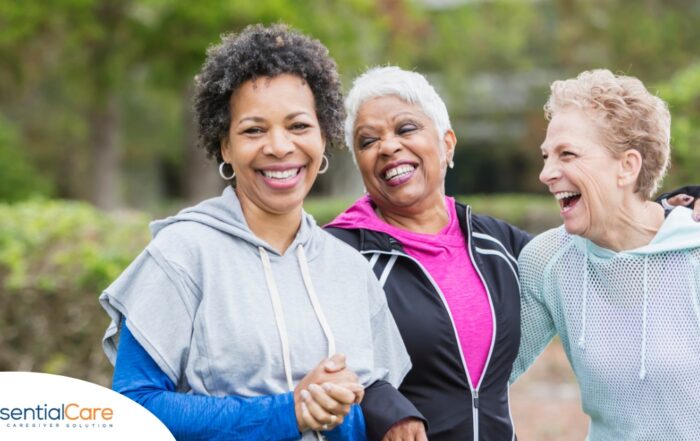 3 older women enjoy their time staying active together representing how a longer healthspan can help with staying active and engaged longer.