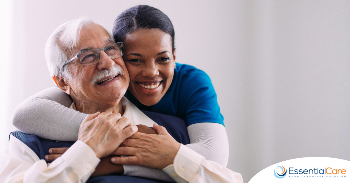 a graphic showing What a Week of Elder Care at Home Really Looks Like with a smiling caregiver and client