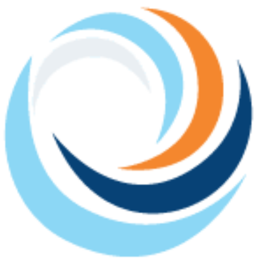 Essential Care circular logo with blue, grey, and orange curved shapes